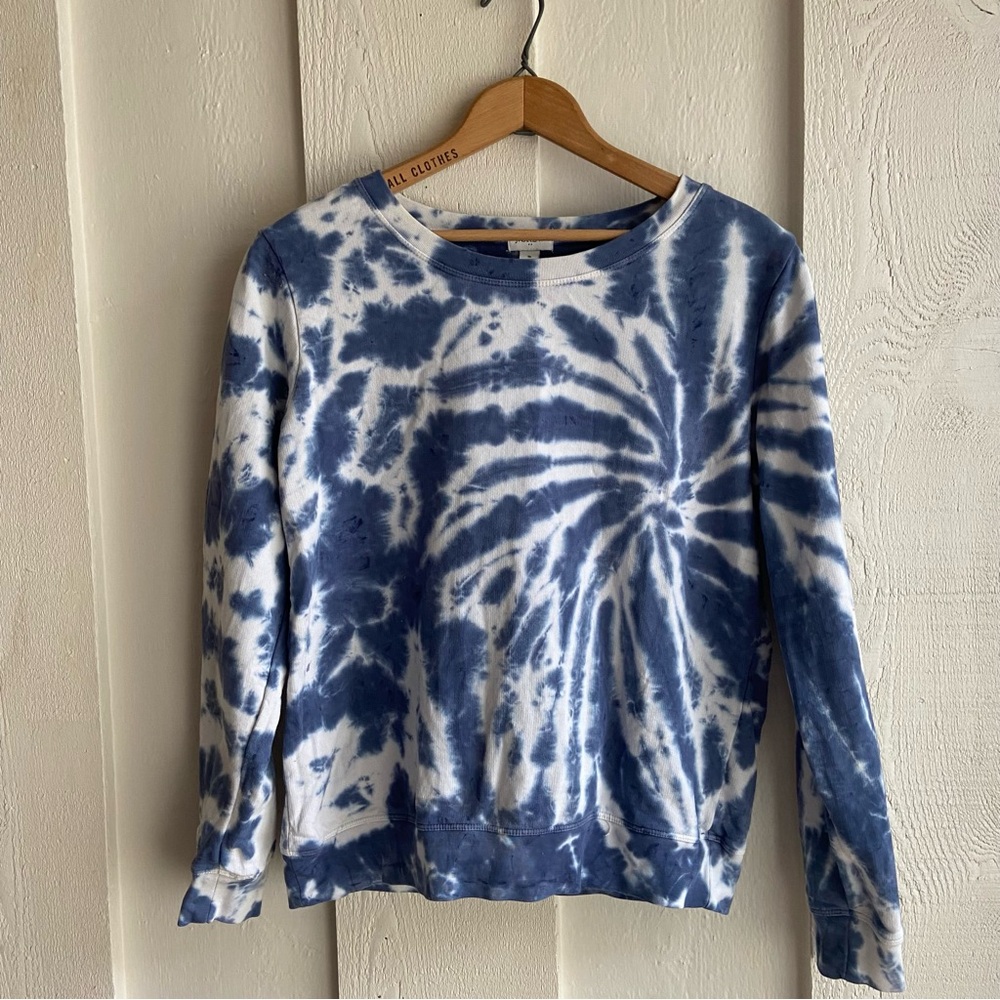 J. Crew White Blue / Indigo Tie Dye Sweatshirt Size S 100% Cotton